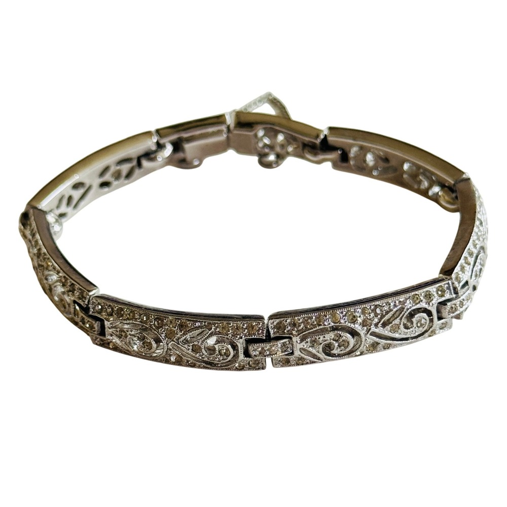 VTG Panetta Signed Bracelet Art Deco Crystal Rhinestone Designer high end Silver